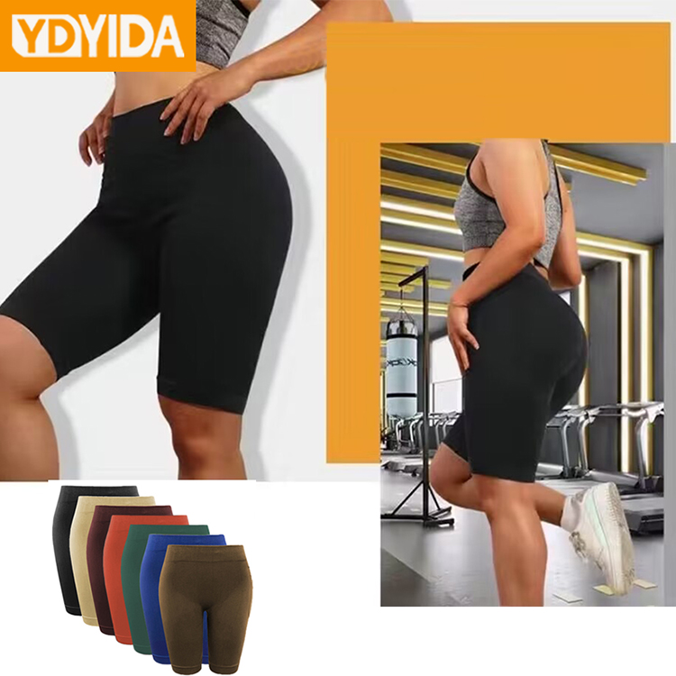 New Arrival Pocket Seamless Knitted Trainer Slimming Yoga Pants Ladies Large Size Pure Color High Waist High Elasticity Hip Lifting Abdominal Body Shaper Trimmer Pants Outdoor Sport Run Gym Shorts
