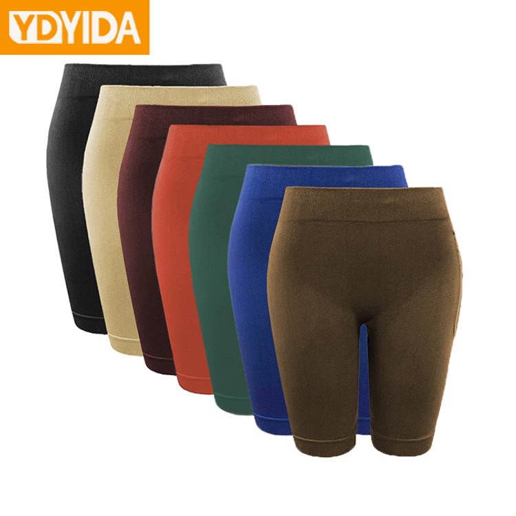 New Arrival Pocket Seamless Knitted Trainer Slimming Yoga Pants Ladies Large Size Pure Color High Waist High Elasticity Hip Lifting Abdominal Body Shaper Trimmer Pants Outdoor Sport Run Gym Shorts