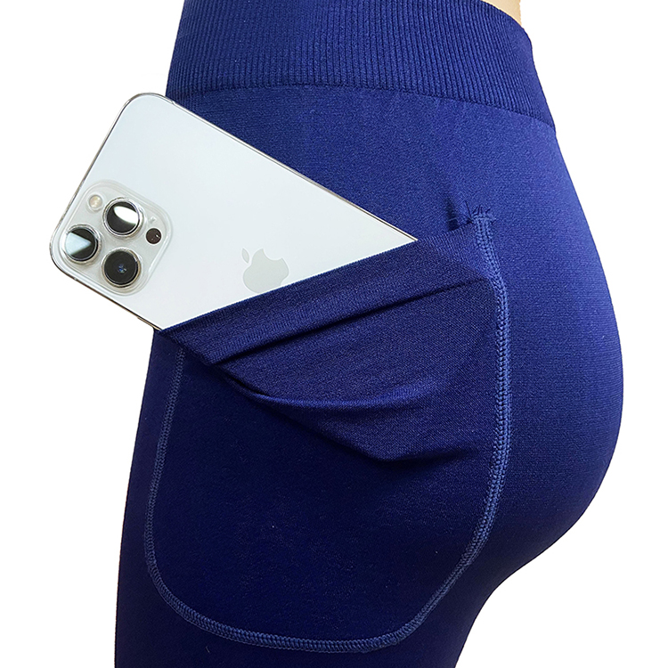 New Arrival Pocket Seamless Knitted Trainer Slimming Yoga Pants Ladies Large Size Pure Color High Waist High Elasticity Hip Lifting Abdominal Body Shaper Trimmer Pants Outdoor Sport Run Gym Shorts