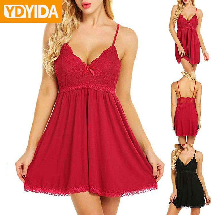 New Arrival Women Sexy Lace Sling Lingerie High Quality Ladies' Sexy Deep V Nightdress Large Size Fashion Sexy Beauty Back Perspective Pleasant Pajamas