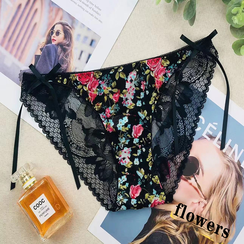2 Pcs Black Flowers Panty New Arrival Sexy Lace Panties Woman Female Lingerie Underwear Ladies Briefs Lady Mature Sexy Underwear