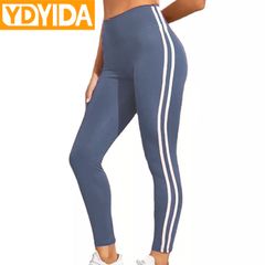 New Arrival Ladies Sport Long Tight Fitness Leggings Good Quality Body Shaper Trimmer Butt Lifting Women Workout Seamless Leggings Gym Trousers Stripes Pants Fashion Tights Blue Free Size(fits to 40kg