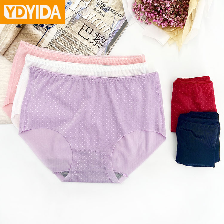 5Pcs 3Pcs Ladies Ice Silk Briefs Women's Solid Color Thin Underwear Cotton Crotch Middle Waist Quick Dry Breathable Comfortable Hip Lifting Seamless Stretch Polka Dots Panties