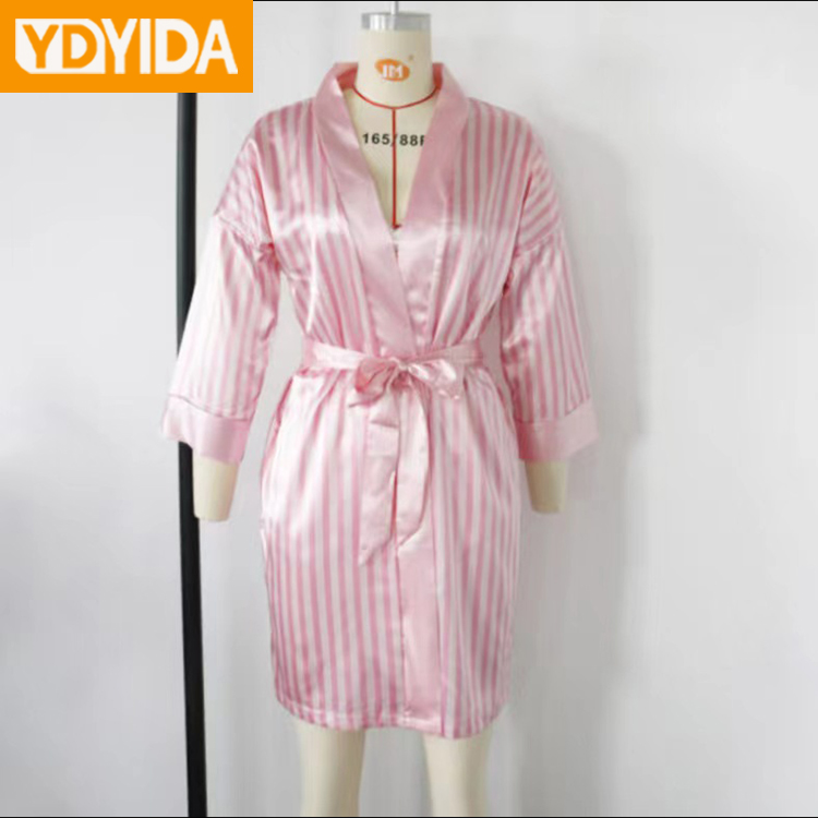 Women's Three Piece Sexy Lace Nightgown Set Like Silk Fabric Striped Nightdress Large Women's Pajamas Suit Lace Sexy Tank Top Lace Pants and Nightgown Three Piece Sleepwear Set