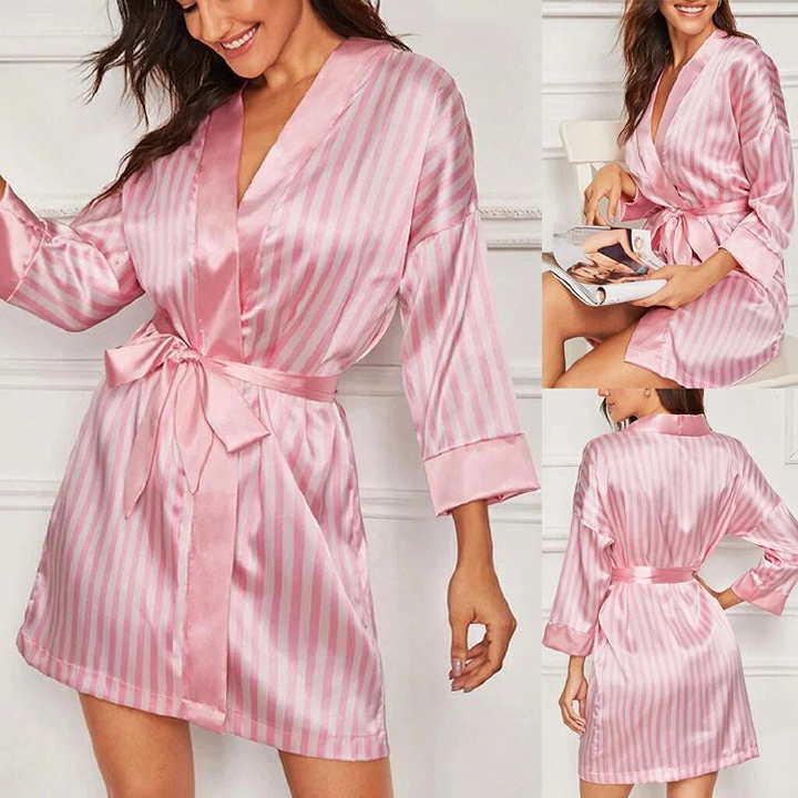 Women's Three Piece Sexy Lace Nightgown Set Like Silk Fabric Striped Nightdress Large Women's Pajamas Suit Lace Sexy Tank Top Lace Pants and Nightgown Three Piece Sleepwear Set