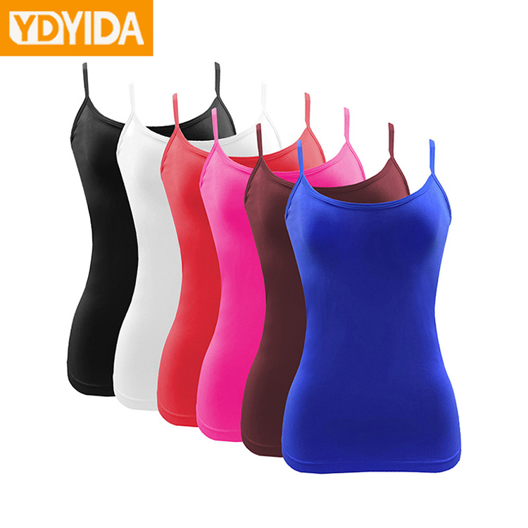 New Arrival Good Quality Ladies Seamless Solid Color Camisole Sleeveless Sling Singlet Stretchy Slim Tank Top Ajustable Strap Vest  Women's Comfortable and Breathable Bottom Tank Top Sports Tank Top