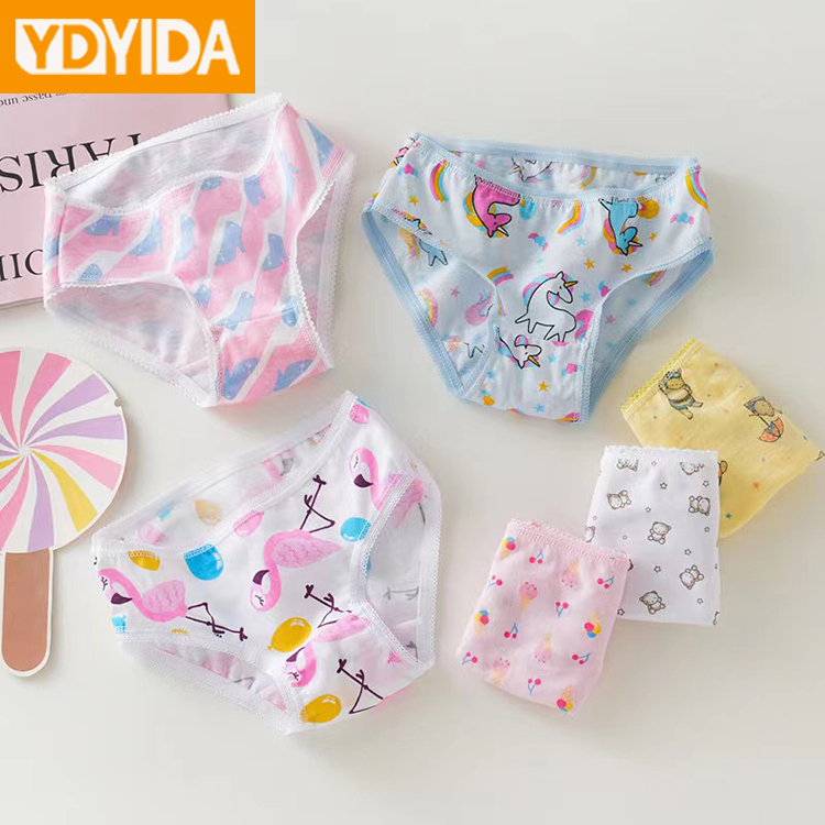 6Pcs Baby Girl Pure Cotton Cartoon Panties 100% Cotton Triangle Underwear High Quaility Girls Clothing Mid Waist Children Cartoon Printed Briefs Panties Comfortable And Breathable Children's Underwear