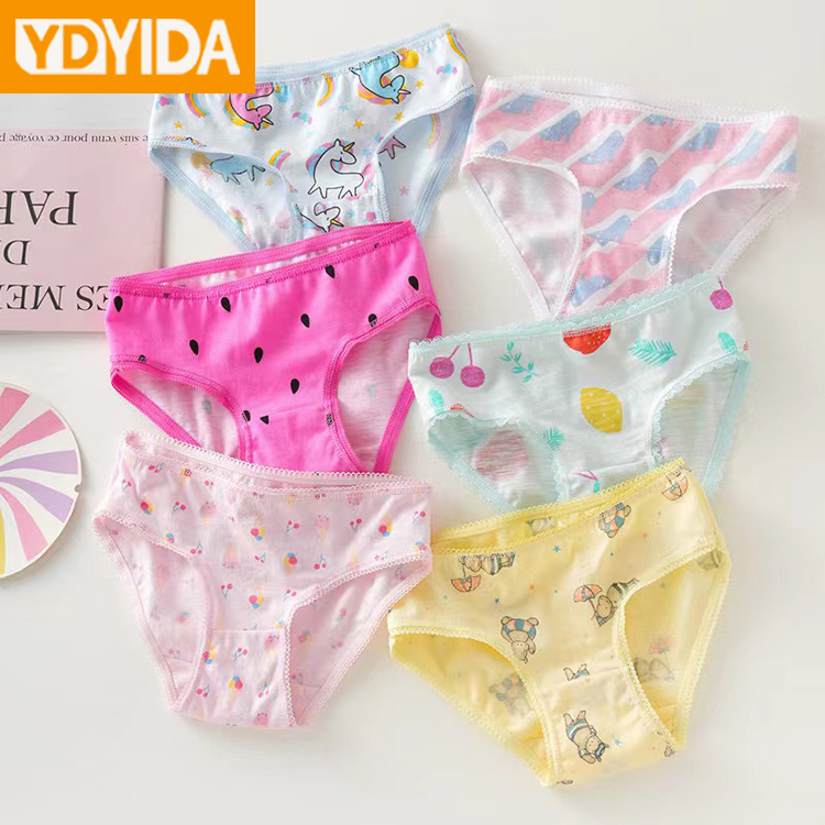 6Pcs Baby Girl Pure Cotton Cartoon Panties 100% Cotton Triangle Underwear High Quaility Girls Clothing Mid Waist Children Cartoon Printed Briefs Panties Comfortable And Breathable Children's Underwear