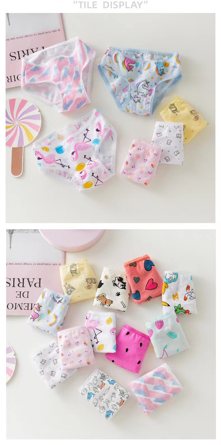 6Pcs Baby Girl Pure Cotton Cartoon Panties 100% Cotton Triangle Underwear High Quaility Girls Clothing Mid Waist Children Cartoon Printed Briefs Panties Comfortable And Breathable Children's Underwear
