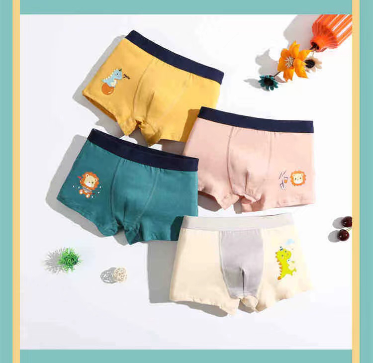 4 Pcs Children Cotton Underwear Boys Cartoon Printed Boxer Underpants Boys Pure Cotton  Boxes Underwear Four Piece Boys' boxer Shorts