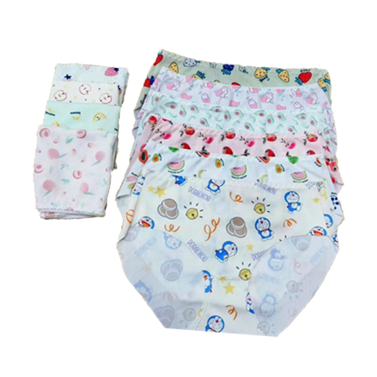 6Pcs New Arrival Girls' Triangle Panties Cartoon Pattern Large Size Girl's Cute Pattern Underwear Elastic Stripe Ice Silk Fabric Comfortable and Breathable Medium High Waist Women's Underwear