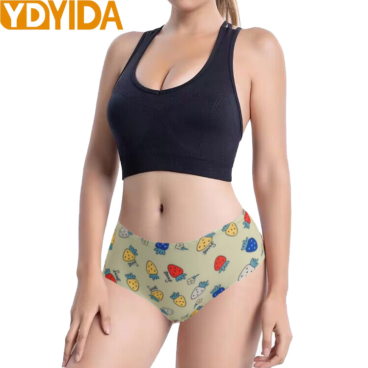 6Pcs New Arrival Girls' Triangle Panties Cartoon Pattern Large Size Girl's Cute Pattern Underwear Elastic Stripe Ice Silk Fabric Comfortable and Breathable Medium High Waist Women's Underwear
