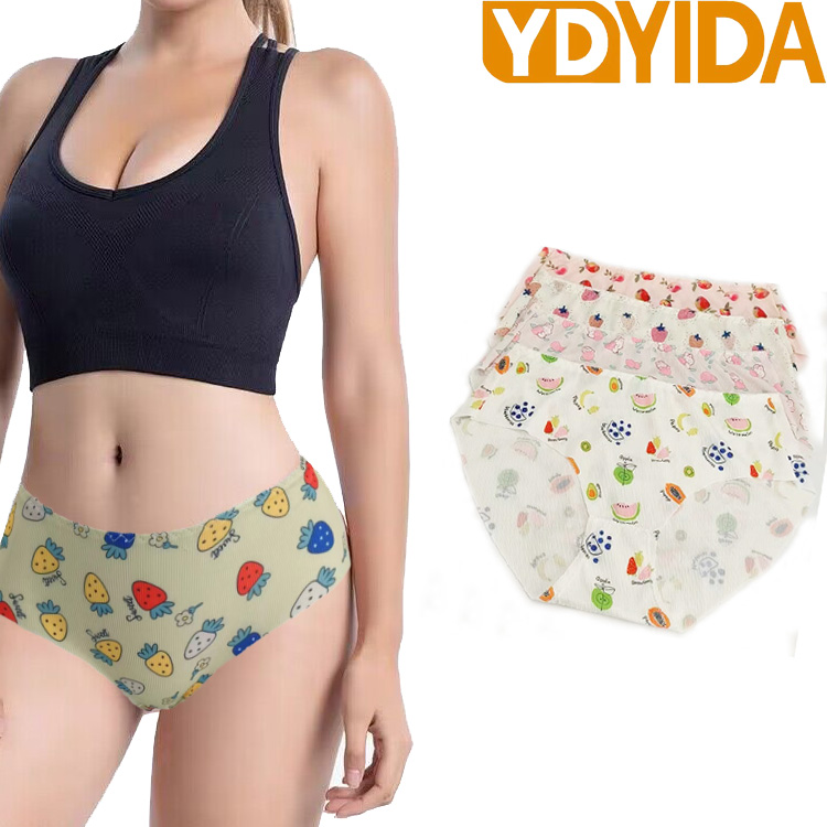 6Pcs New Arrival Girls' Triangle Panties Cartoon Pattern Large Size Girl's Cute Pattern Underwear Elastic Stripe Ice Silk Fabric Comfortable and Breathable Medium High Waist Women's Underwear