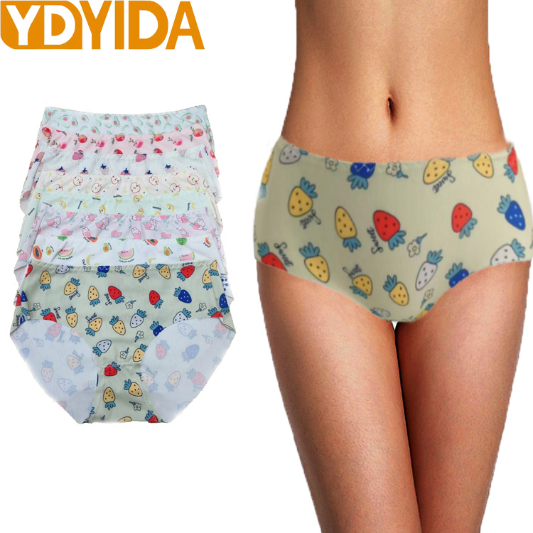 6Pcs New Arrival Girls' Triangle Panties Cartoon Pattern Large Size Girl's Cute Pattern Underwear Elastic Stripe Ice Silk Fabric Comfortable and Breathable Medium High Waist Women's Underwear