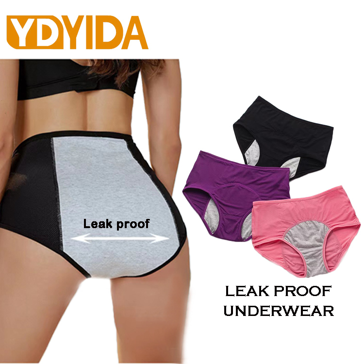 3Pcs Women's Leak Proof Panties Large Size Women's Underwear Mesh Breathable Menstrual Underwear Front and Rear Leak Proof Mid High Waist Physiological Underwear