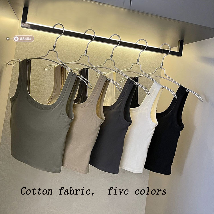 New Women's Pure Cotton Camisole with Chest Pads Crop Top Soft Breathable Beautiful Back Slim Fit Sexy Small Tank Top Solid Color Sexy Girls' Suspended Vest