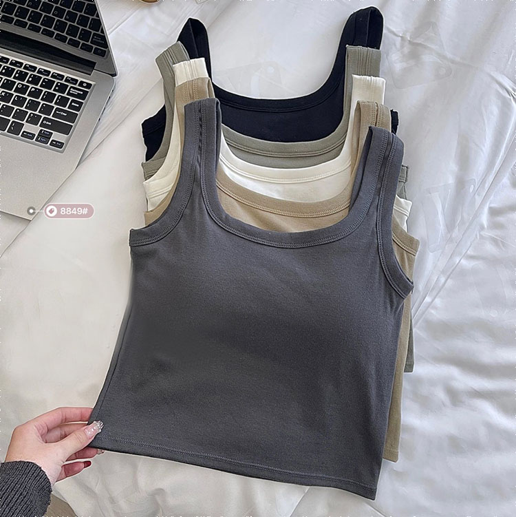 New Women's Pure Cotton Camisole with Chest Pads Crop Top Soft Breathable Beautiful Back Slim Fit Sexy Small Tank Top Solid Color Sexy Girls' Suspended Vest