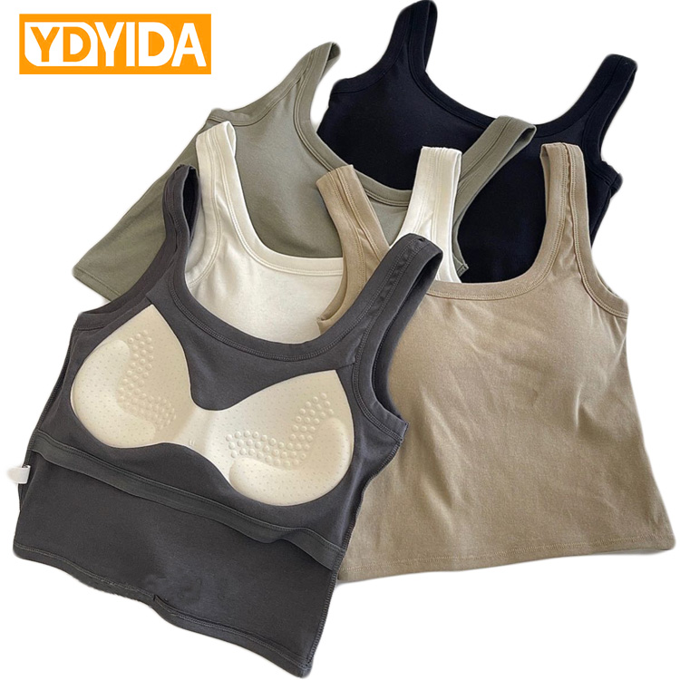 New Women's Pure Cotton Camisole with Chest Pads Crop Top Soft Breathable Beautiful Back Slim Fit Sexy Small Tank Top Solid Color Sexy Girls' Suspended Vest