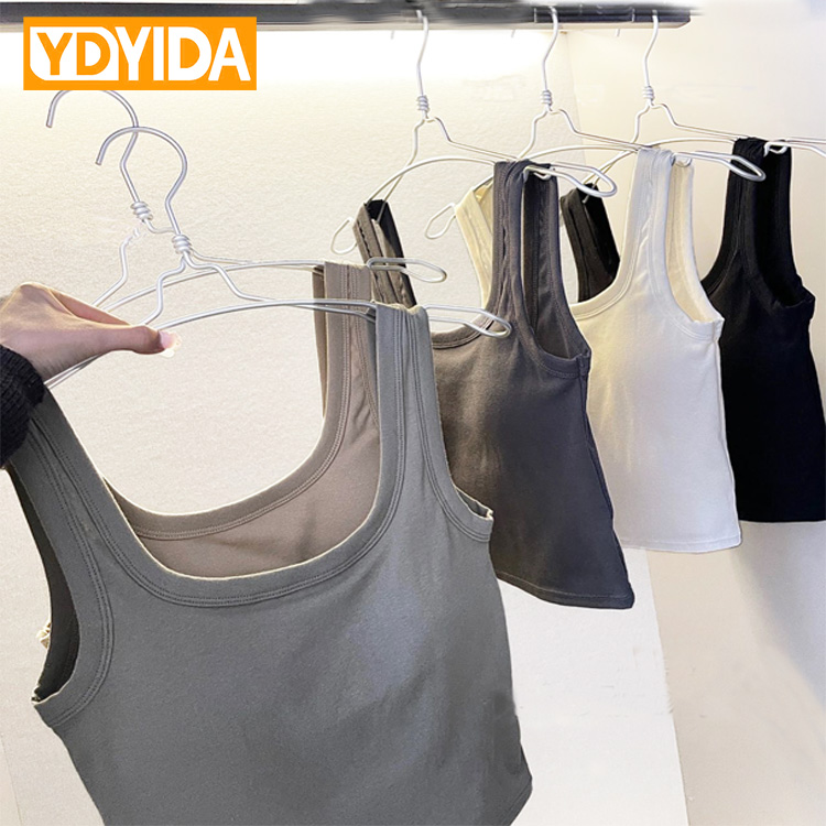 New Women's Pure Cotton Camisole with Chest Pads Crop Top Soft Breathable Beautiful Back Slim Fit Sexy Small Tank Top Solid Color Sexy Girls' Suspended Vest