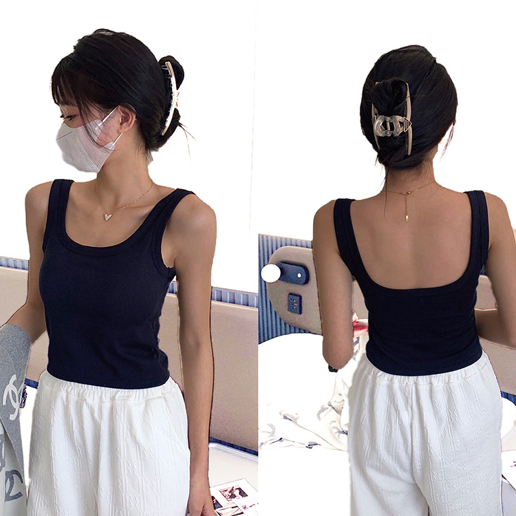 New Women's Pure Cotton Camisole with Chest Pads Crop Top Soft Breathable Beautiful Back Slim Fit Sexy Small Tank Top Solid Color Sexy Girls' Suspended Vest