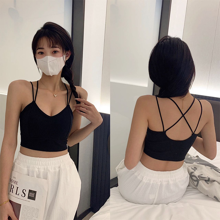 New Arrival Women's Pure Cotton Camisole with Chest Pads Crop Top Cross Shoulder Straps Beautiful Back Slim Fit Sexy Short Tank Top Solid Color Sexy Girls' Suspended Vest