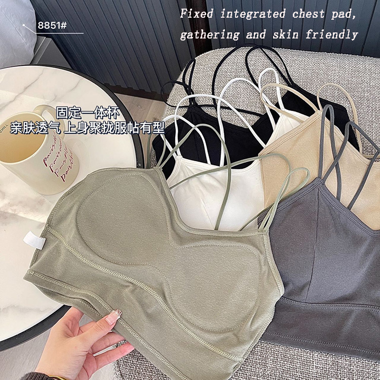 New Arrival Women's Pure Cotton Camisole with Chest Pads Crop Top Cross Shoulder Straps Beautiful Back Slim Fit Sexy Short Tank Top Solid Color Sexy Girls' Suspended Vest