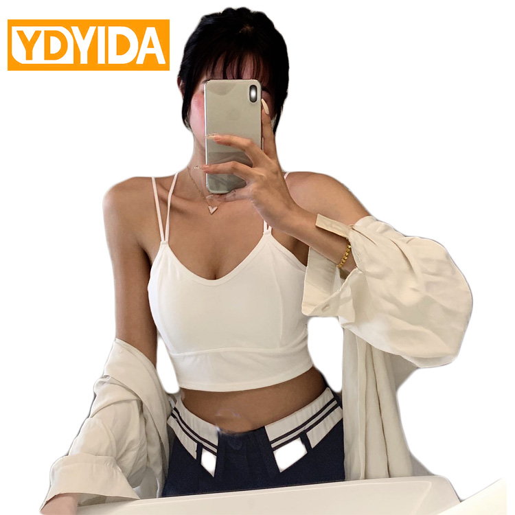 New Arrival Women's Pure Cotton Camisole with Chest Pads Crop Top Cross Shoulder Straps Beautiful Back Slim Fit Sexy Short Tank Top Solid Color Sexy Girls' Suspended Vest
