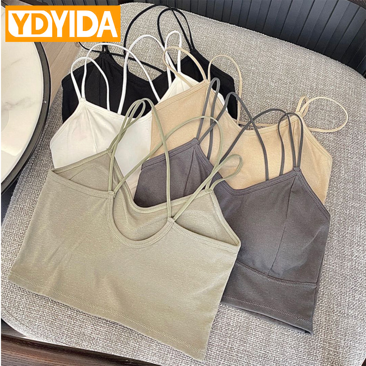 New Arrival Women's Pure Cotton Camisole with Chest Pads Crop Top Cross Shoulder Straps Beautiful Back Slim Fit Sexy Short Tank Top Solid Color Sexy Girls' Suspended Vest