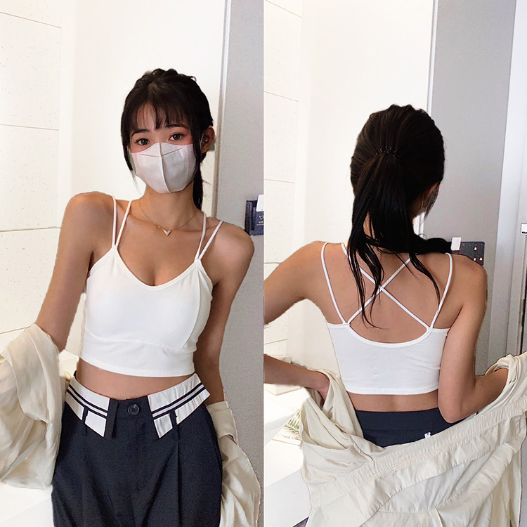 New Arrival Women's Pure Cotton Camisole with Chest Pads Crop Top Cross Shoulder Straps Beautiful Back Slim Fit Sexy Short Tank Top Solid Color Sexy Girls' Suspended Vest