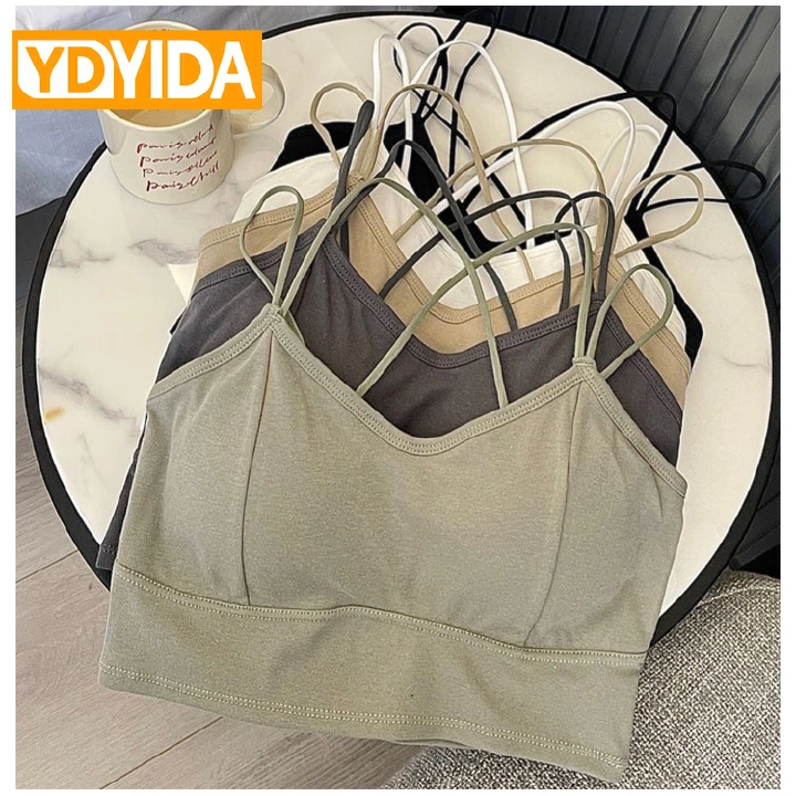 New Arrival Women's Pure Cotton Camisole with Chest Pads Crop Top Cross Shoulder Straps Beautiful Back Slim Fit Sexy Short Tank Top Solid Color Sexy Girls' Suspended Vest