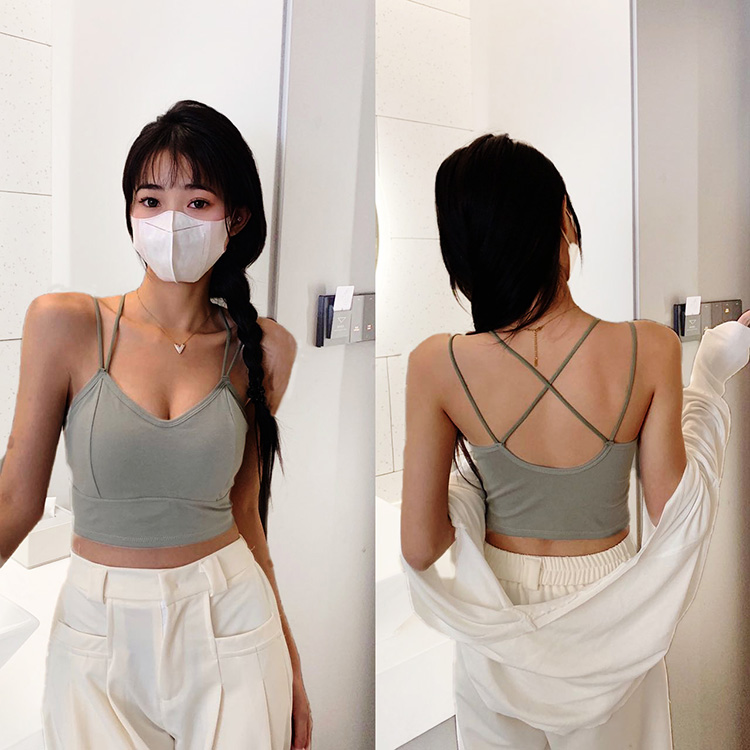 New Arrival Women's Pure Cotton Camisole with Chest Pads Crop Top Cross Shoulder Straps Beautiful Back Slim Fit Sexy Short Tank Top Solid Color Sexy Girls' Suspended Vest