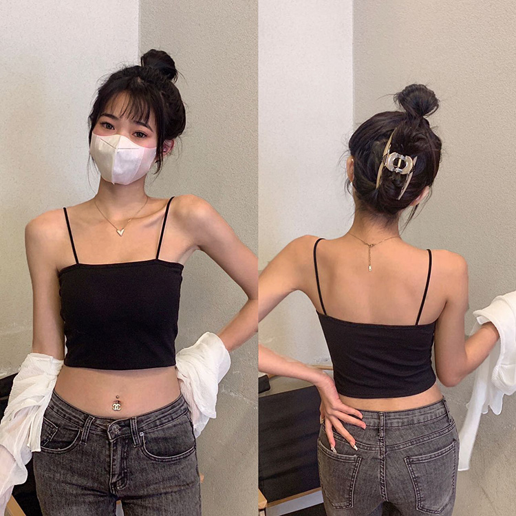 New Arrival Women's Pure Cotton Camisole with Chest Pads Wrap Chest Spaghetti Strap Camisole Beautiful Back Slim Fit Sexy Short Tank Top Solid Color Sexy Girls' Suspended Vest