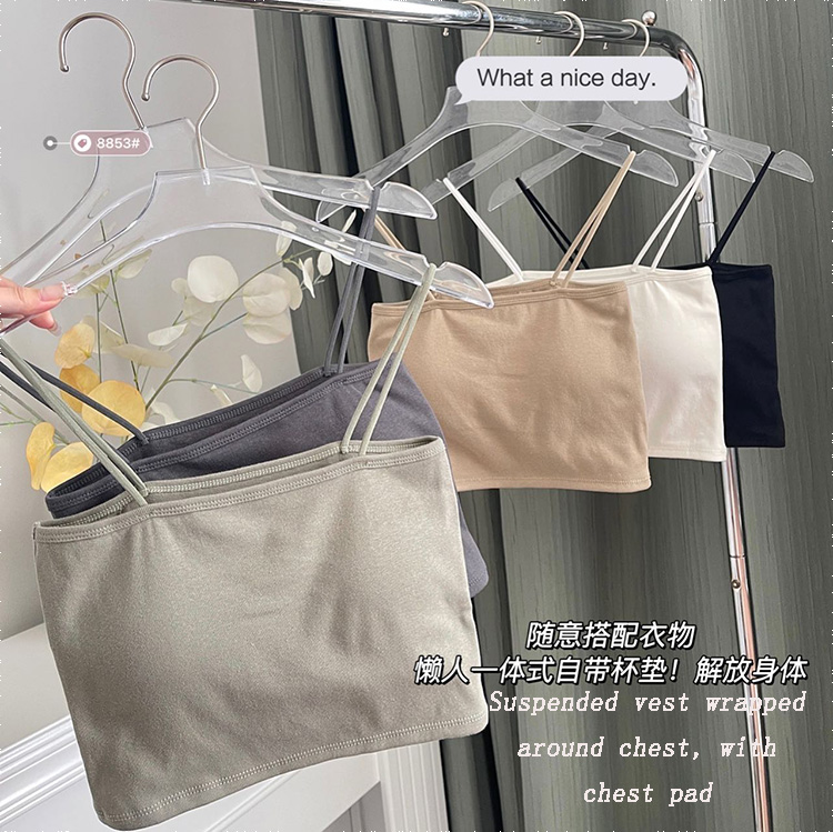 New Arrival Women's Pure Cotton Camisole with Chest Pads Wrap Chest Spaghetti Strap Camisole Beautiful Back Slim Fit Sexy Short Tank Top Solid Color Sexy Girls' Suspended Vest