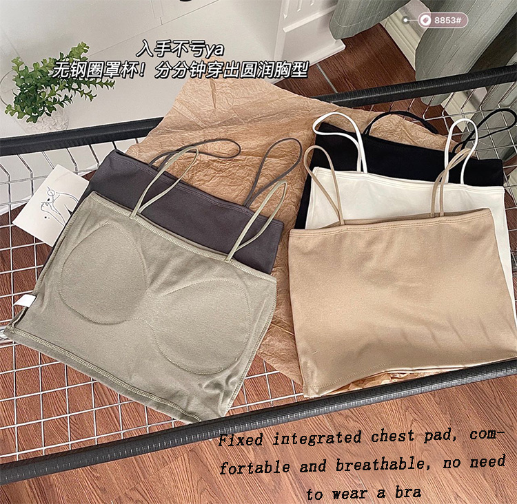 New Arrival Women's Pure Cotton Camisole with Chest Pads Wrap Chest Spaghetti Strap Camisole Beautiful Back Slim Fit Sexy Short Tank Top Solid Color Sexy Girls' Suspended Vest