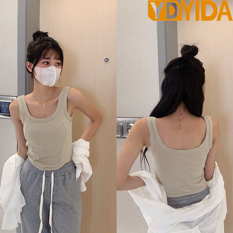 Hot Sale Women's Wide Shoulder Pure Cotton Camisole with Chest Pads Crop Top Soft Breathable Beautiful Back Slim Fit Sexy Versatile Tank Top Solid Color Sexy Girls' Suspended Vest