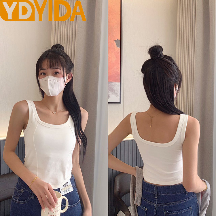 Hot Sale Women's Wide Shoulder Pure Cotton Camisole with Chest Pads Crop Top Soft Breathable Beautiful Back Slim Fit Sexy Versatile Tank Top Solid Color Sexy Girls' Suspended Vest