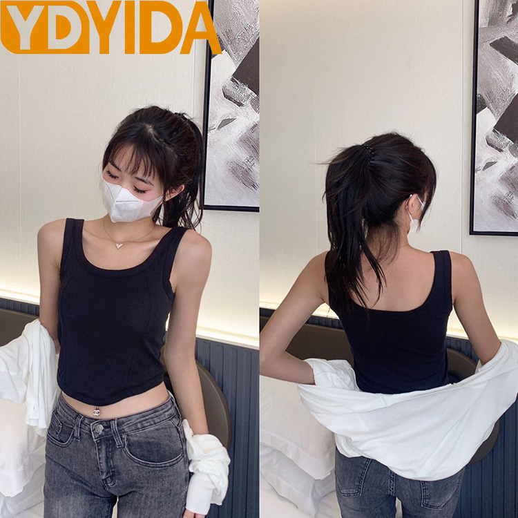 Hot Sale Women's Wide Shoulder Pure Cotton Camisole with Chest Pads Crop Top Soft Breathable Beautiful Back Slim Fit Sexy Versatile Tank Top Solid Color Sexy Girls' Suspended Vest