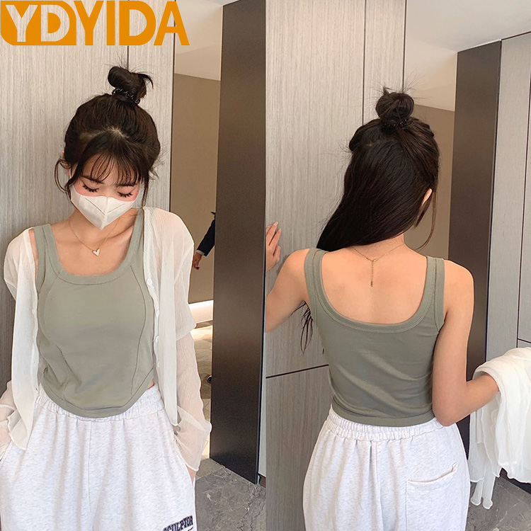 Hot Sale Women's Wide Shoulder Pure Cotton Camisole with Chest Pads Crop Top Soft Breathable Beautiful Back Slim Fit Sexy Versatile Tank Top Solid Color Sexy Girls' Suspended Vest