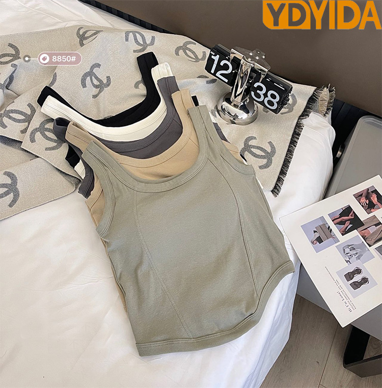 Hot Sale Women's Wide Shoulder Pure Cotton Camisole with Chest Pads Crop Top Soft Breathable Beautiful Back Slim Fit Sexy Versatile Tank Top Solid Color Sexy Girls' Suspended Vest