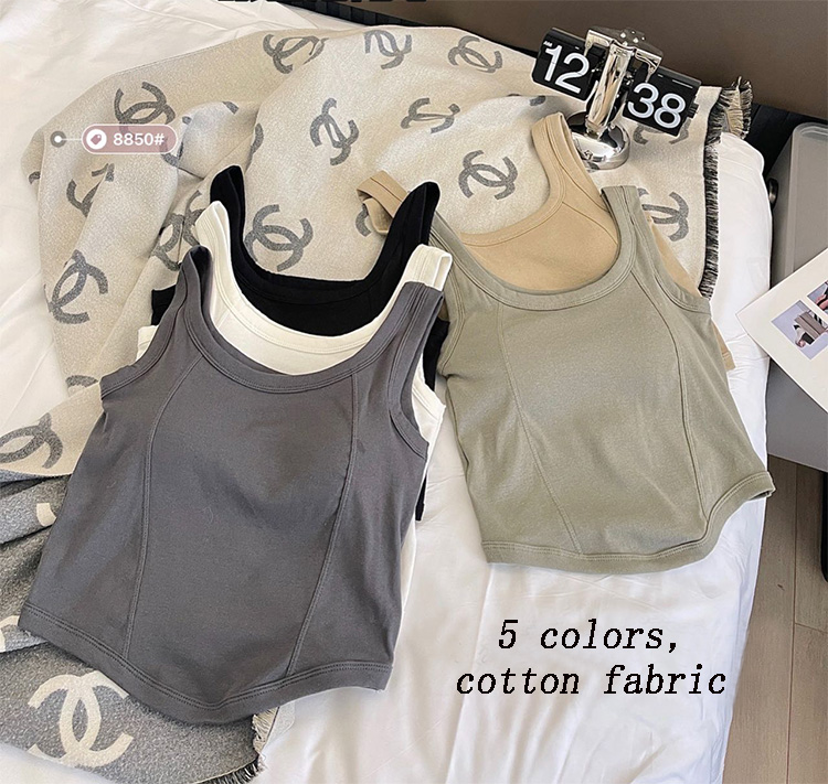 Hot Sale Women's Wide Shoulder Pure Cotton Camisole with Chest Pads Crop Top Soft Breathable Beautiful Back Slim Fit Sexy Versatile Tank Top Solid Color Sexy Girls' Suspended Vest