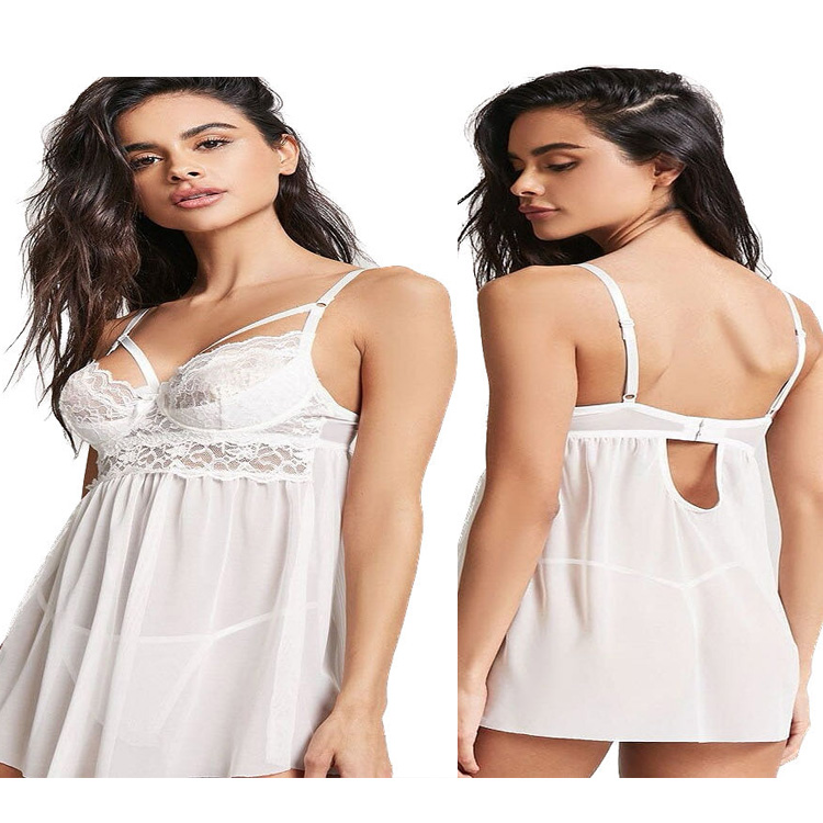 New Arrival 2Pcs/Set Women Sexy Lace Sling Lingerie High Quality Ladies' Sexy Deep V Nightdress Large Size Fashion Sexy Beauty Back Perspective Pleasant Pajamas