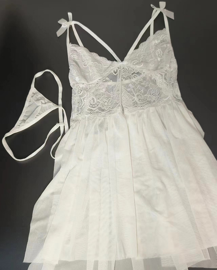 New Arrival 2Pcs/Set Women Sexy Lace Sling Lingerie High Quality Ladies' Sexy Deep V Nightdress Large Size Fashion Sexy Beauty Back Perspective Pleasant Pajamas