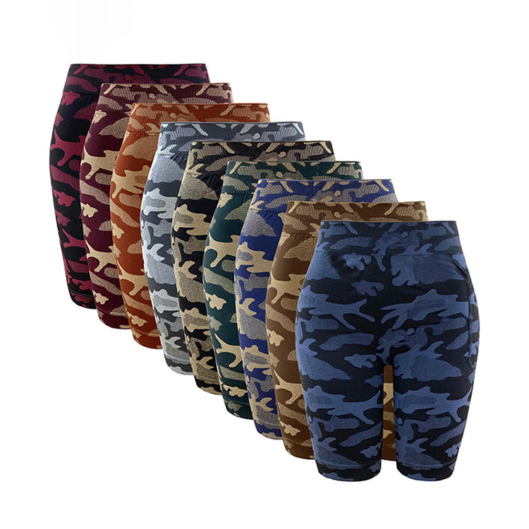 New Arrival Women Mobile Phone Pocket Tights Running Workout Gym Fitness High Waist Yoga Pants Butt Lifting Sport Seamless Camouflage Print Shorts