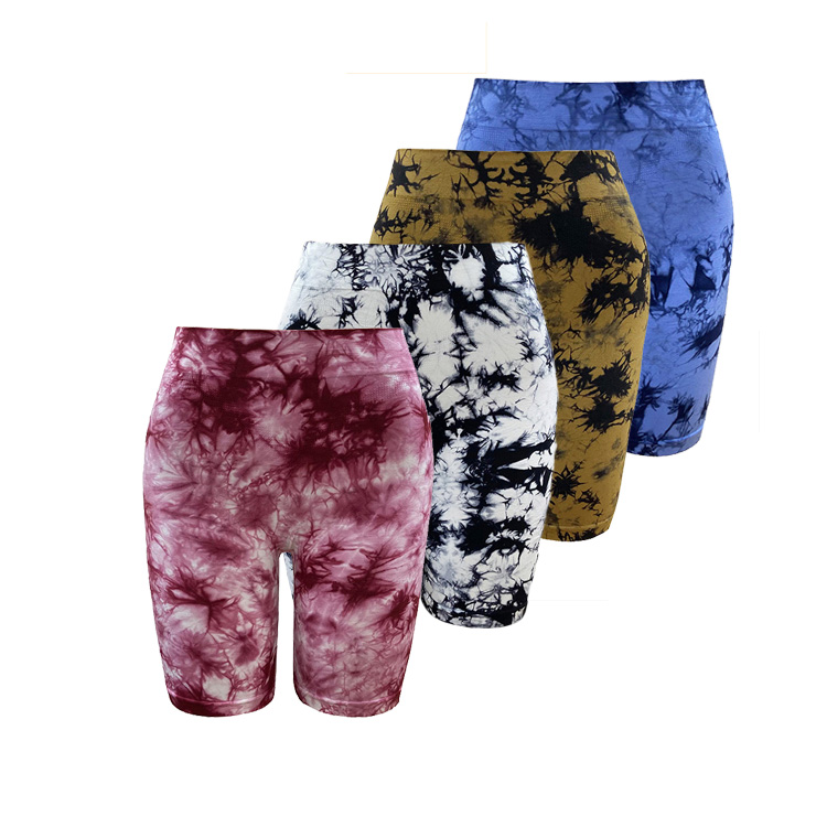 New Arrival Ladies Tie Dye Active Shorts Quick Drying Body Shaper Trimmer Shorts Large Size Lingerie High Elasticity Seamless Knitted Hip Lifting Abdominal  Safety Pants Outdoor Sport Shorts
