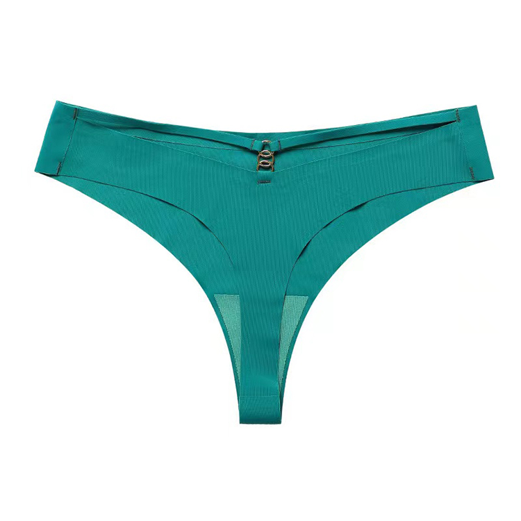 2Pcs New Arrival Women's Sexy Thong One Piece Ice Silk Seamless Sexy Triangle Underwear Pure Cotton Crotch With Metal Ring Design  Fashionable Women's Panties