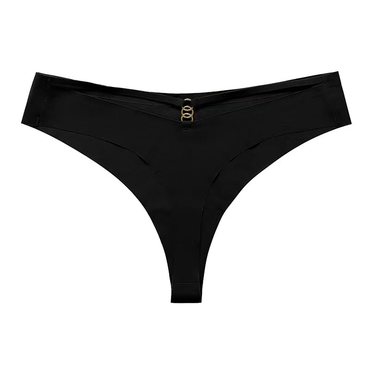 2Pcs New Arrival Women's Sexy Thong One Piece Ice Silk Seamless Sexy Triangle Underwear Pure Cotton Crotch With Metal Ring Design  Fashionable Women's Panties