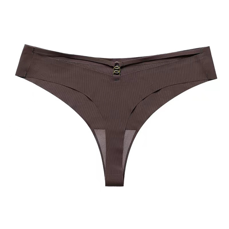 2Pcs New Arrival Women's Sexy Thong One Piece Ice Silk Seamless Sexy Triangle Underwear Pure Cotton Crotch With Metal Ring Design  Fashionable Women's Panties