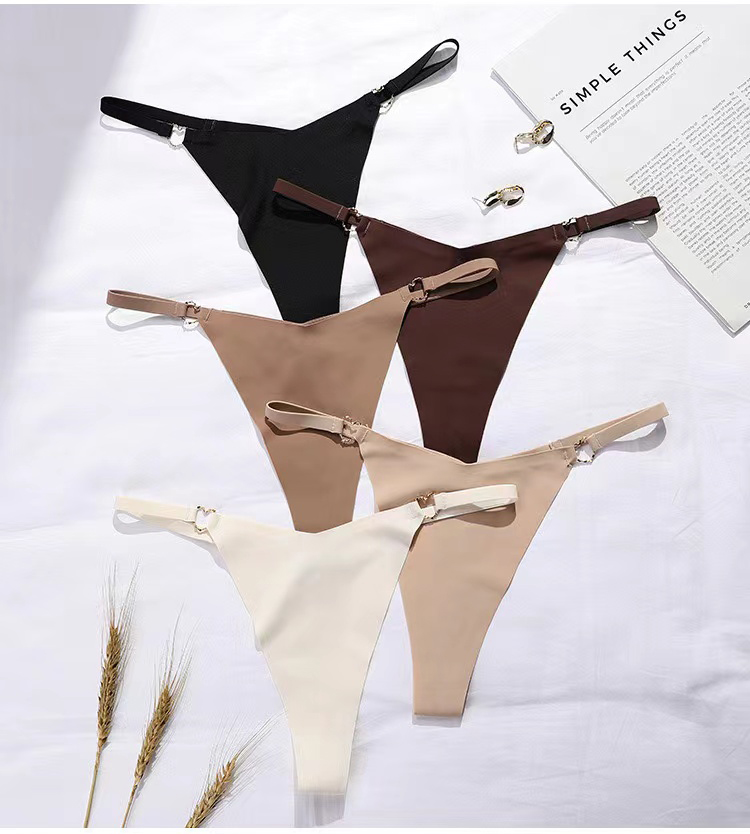 2Pcs New Arrival Sexy Women's Lingerie Ice Silk Thong Seamless Ice Silk Sexy Breathable Girl Triangle Panties With Metal Loop Buckle And Thin Strap Women's Pure Cotton Crotch Underwear
