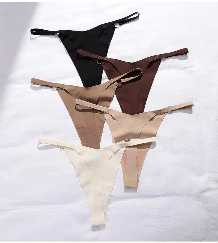 2Pcs New Arrival Sexy Women's Lingerie Ice Silk Thong Seamless Ice Silk Sexy Breathable Girl Triangle Panties With Metal Loop Buckle And Thin Strap Women's Pure Cotton Crotch Underwear