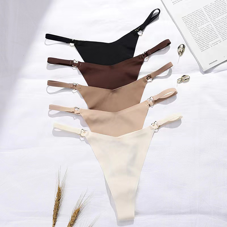 2Pcs New Arrival Sexy Women's Lingerie Ice Silk Thong Seamless Ice Silk Sexy Breathable Girl Triangle Panties With Metal Loop Buckle And Thin Strap Women's Pure Cotton Crotch Underwear